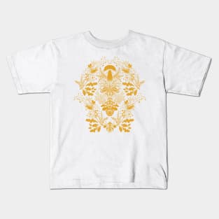 Mushroom forest damask yellow Kids T-Shirt